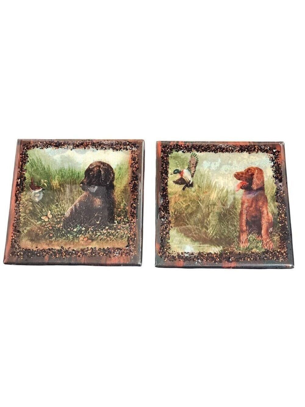Dog Bird Ceramic Resin Glass Coaster Tiles Set Of 2 - Picture 15 of 15